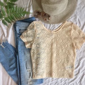 Cream Lace Crop Top Tee
